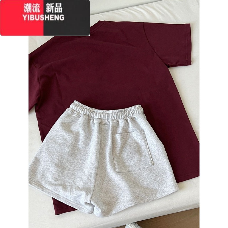 YIBUSHENG美式vibe白灰色短裤女小个子季宽松慵懒风阔腿裤高腰抽绳休闲裤