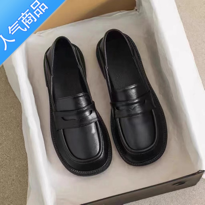 SUNTEK红青蜒乐福鞋女软皮工作鞋黑色英伦风小皮鞋夏季舒适平底单鞋