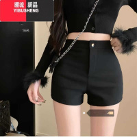 YIBUSHENG辣妹a字热裤高腰包臀休闲裤女弹力紧身黑色短裤季显瘦直筒裤子