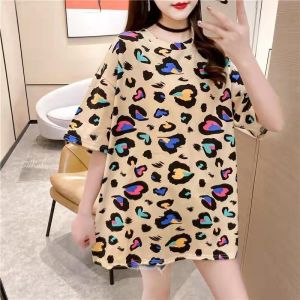 韩版扎染中长款休闲宽松短袖T恤春夏季新款女上衣印花百搭T恤