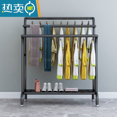 敬平衣架卧室落地挂衣架衣帽架阳台晾衣架晒鞋被子大容量收纳衣服器 黑色 三根管长120高160