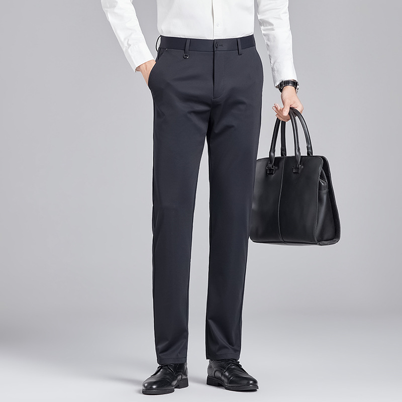 男士桑蚕丝凉感抗皱休闲裤春夏季薄款商务直筒免烫垂感透气西裤男