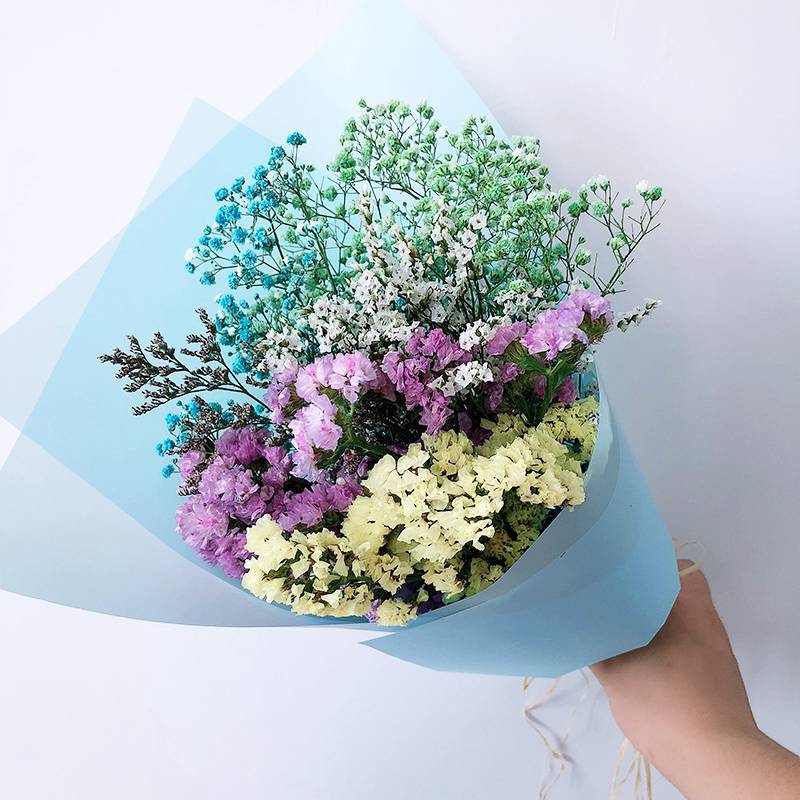 永生花生日礼物送花-gh6黄色 紫色勿忘我 蓝色 绿色满天星 情人草花束