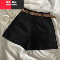 YIBUSHENG时尚纯色腰带短裤休闲裤2024季新款韩版女装高腰百搭阔腿短裤潮