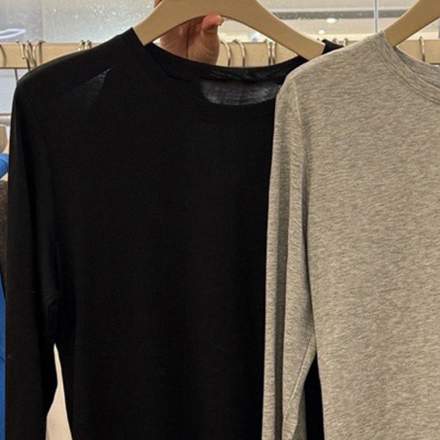 简约风 圆领修身长袖棉T恤25新款女装燕尾丝滑针织衫女早春款上衣