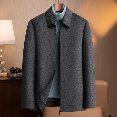 100%羊毛夹克秋冬新款中老年男装商务翻领羊毛夹克爸爸装羊绒茄克_1