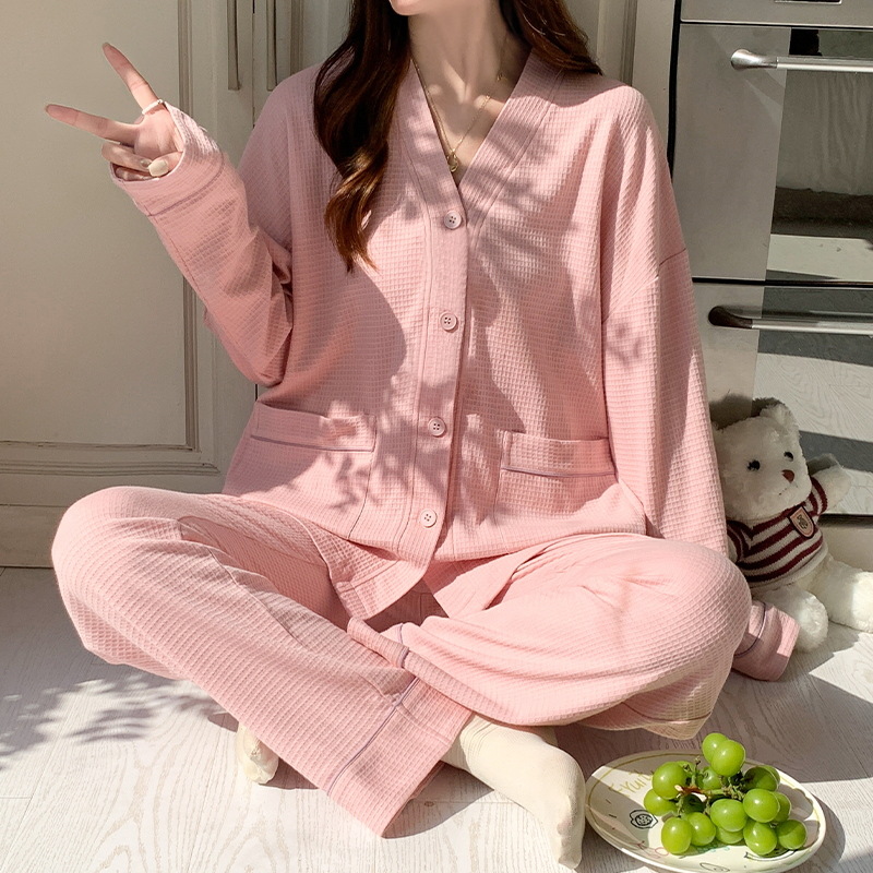 睡衣女士秋冬季棉质长袖日系开衫皱布和服可爱宽松大码家居服套装