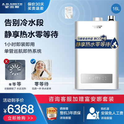 A.O.史密斯16L零冷水燃气热水器JSQ31-NJS家用恒温强排式自营天燃气单管巡航即热