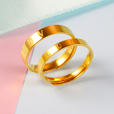 黄金码头5G足金LOVE字母可调节戒指男女黄金999情侣对戒表白求爱男活口约3.75克