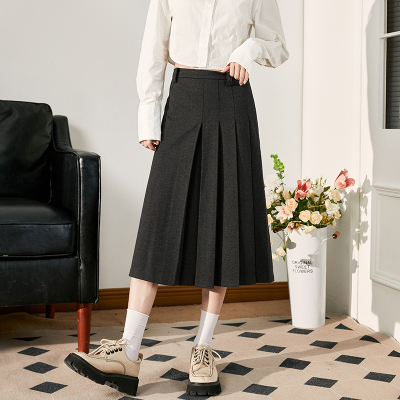 [3件8.5折135.9元,叠加优惠券]唐狮秋冬新款女装毛呢半身裙学院风高腰显瘦a字百褶长裙