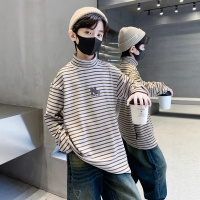 童装男童冬季条纹德绒打底衫新款儿童秋冬内搭半高领保暖上衣
