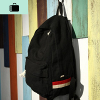 韩版简约中学生书包男初中高中复古帆布双肩包女休闲牛仔布背包潮NEW LAKE 黑色