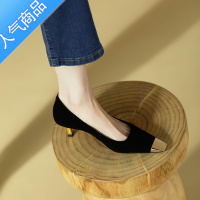 SUNTEK黑色高跟鞋女夏款法式小众设计感气质名媛配裙子金属头方跟单鞋女
