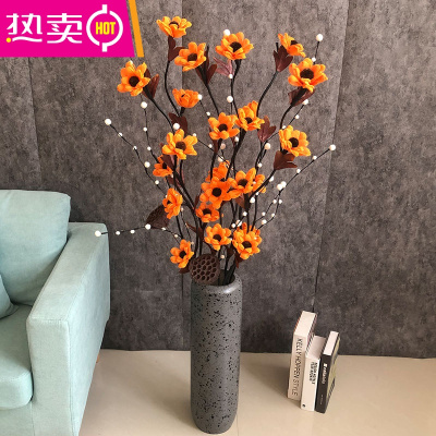 仿真干枝花客厅落地叶脉干花束装饰家居室内大花瓶摆件电视柜摆设FENGHOU橙色含瓶