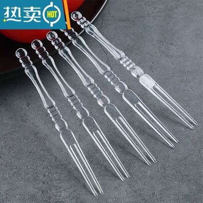 敬平水果叉签创意塑料透明叉蛋糕两节叉子KTV酒吧点心叉 透明竹节型水果叉[散装1000只]牙签