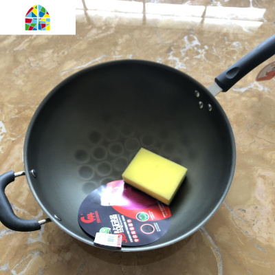 上海福如3D不粘锅炒锅无油烟家用圆底炒菜锅大锅燃气灶适用 FENGHOU 42cm3D双耳+组合盖+赠品