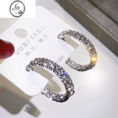 JiMi欧比雅比日韩双层满钻S925银针耳钉耳圈耳环超闪气质轻奢大气耳饰