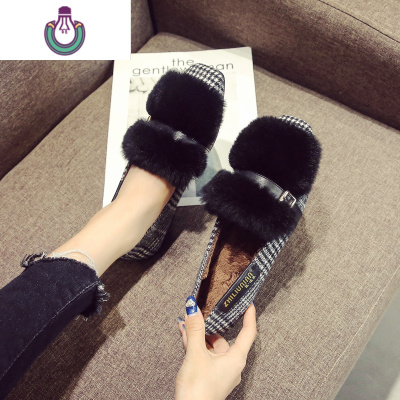 FISHBASKET大码女鞋41一43脚宽胖妹妹秋新款平底豆豆鞋毛毛鞋女冬外穿40一43休闲鞋