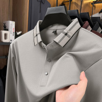 秋季翻领长袖t恤男新款休闲纯色商务日常男士polo衫