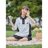 [2.5折价76元叠加优惠券]唐狮夏季女袖子拼接撞色短袖polo衫显瘦百搭韩系休闲潮流