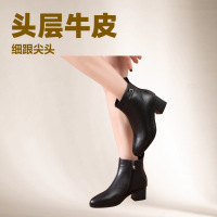 秋冬真皮棉靴中年妈妈鞋短靴棉鞋女加绒防滑中跟中老年皮鞋子