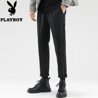 花花公子毛呢裤子男秋冬季款直筒宽松加厚西装裤2024黑色休闲长裤