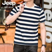 JEEP SPIRIT春夏新款男士条纹珠地棉休闲宽松大码半袖T恤