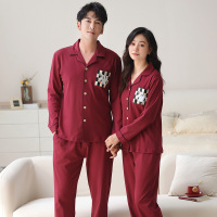 情侣睡衣春秋冬季棉质本命年喜庆结婚红色一男士一女士家居服套装_19