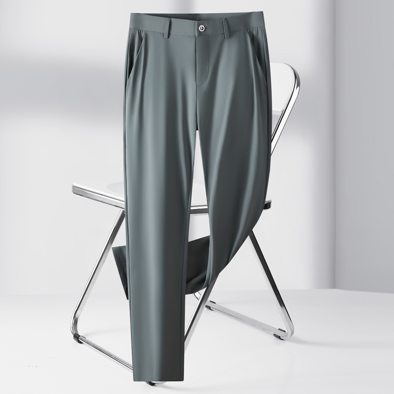 高端超柔男宽松直筒裤冰丝男士薄款夏季弹力休闲裤中年商务款男装