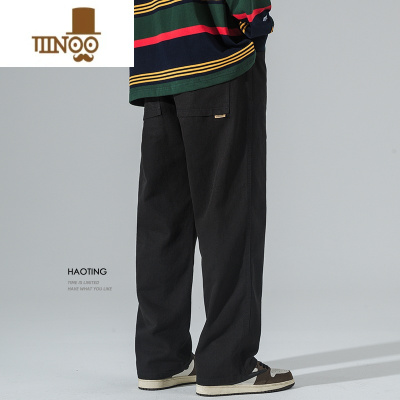 YANXU 宽松直筒阔腿休闲裤男士美式复古黑色长裤百搭老爹裤潮