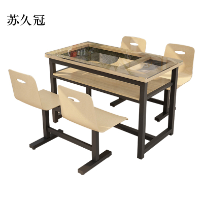 苏久冠餐桌4人学校食堂小吃店快餐桌椅饭堂钢化玻璃桌1200*600*750[含椅]