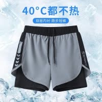 夏季新款男士宽松双层运动短裤游泳速干沙滩裤冰丝透气跑步休闲裤