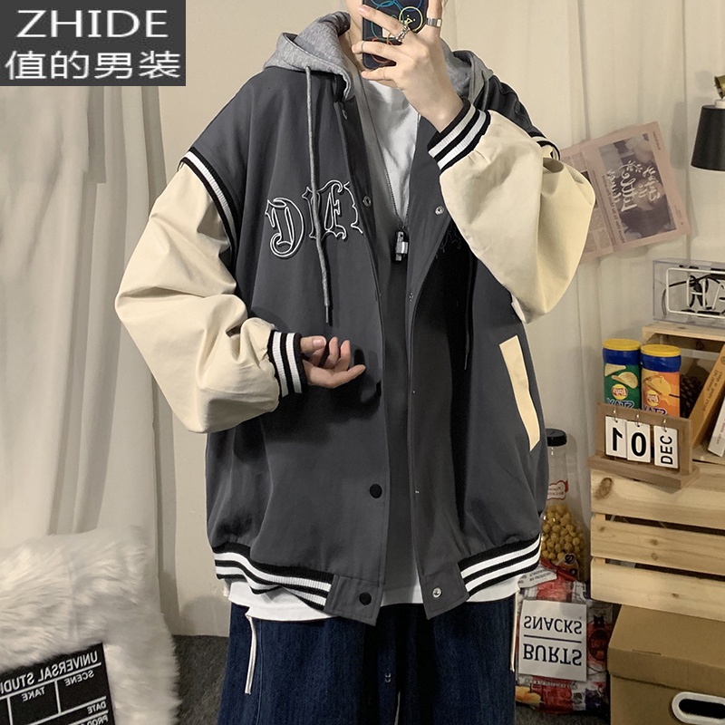 SUNTEK棒球服男连帽上衣春秋韩版潮流宽松夹克衣服外套潮牌港风痞帅运动夹克