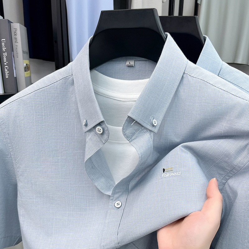 春夏季新款男士纯色短袖休闲纯棉免烫翻领通勤百搭新疆棉衬衫