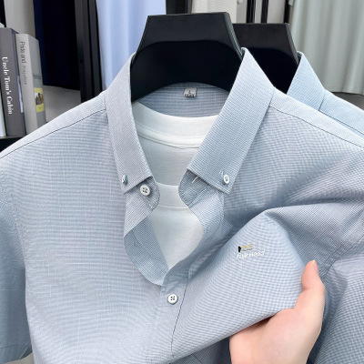 春夏季新款男士纯色短袖休闲纯棉免烫翻领通勤百搭新疆棉衬衫