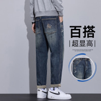 秋冬新品刺绣牛仔裤子男宽松字母潮牌微锥弹力复古港风哈伦裤青年