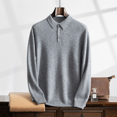 七针加厚POLO领半系扣羊绒衫男商务休闲时尚长袖套头宽松保暖上衣