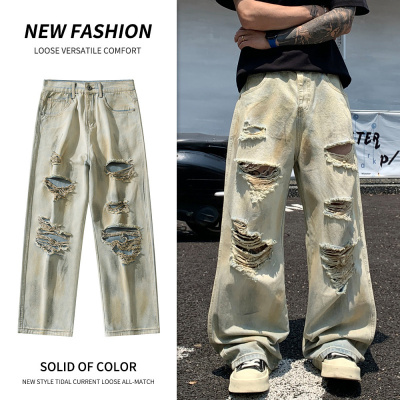 破洞乞丐裤子男裤AC巴家亚王家潮牌脏脏裤灼烧街头潮品长裤_610