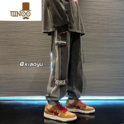YANXU工装牛仔裤男夏季新款大码宽松休闲长裤ins潮牌美式复古束脚裤子