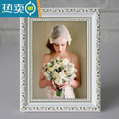 敬平欧式实木相框摆台创意现代简约5 6 7 8 12寸a4儿童画框挂墙定做 老白色 4K[38*53]厘米