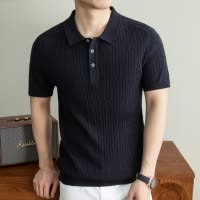 老钱风天丝亚麻针织短袖男T恤2026夏季新款翻领提花休闲男士polo