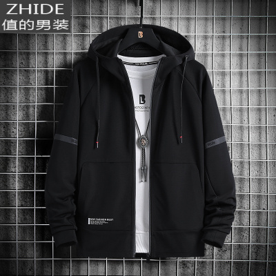 SUNTEK加肥加大码男装外套春秋胖子宽松连帽卫衣肥佬潮流开衫运动上衣男卫衣