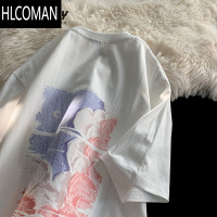 HLCOMAN美式复古短袖T恤男夏季潮高街帅气百搭半袖街头嘻哈休闲圆领体恤