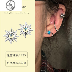 JiMiins小红书博主同款异域太阳花耳钉通体银银925养耳洞耳蜗耳骨钉女 太阳花耳钉