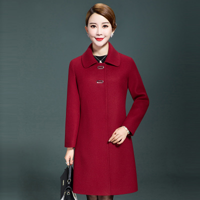 七斓中年妇女秋装气质毛呢外套中长款50妈妈大码洋气显瘦呢子大衣毛呢外套