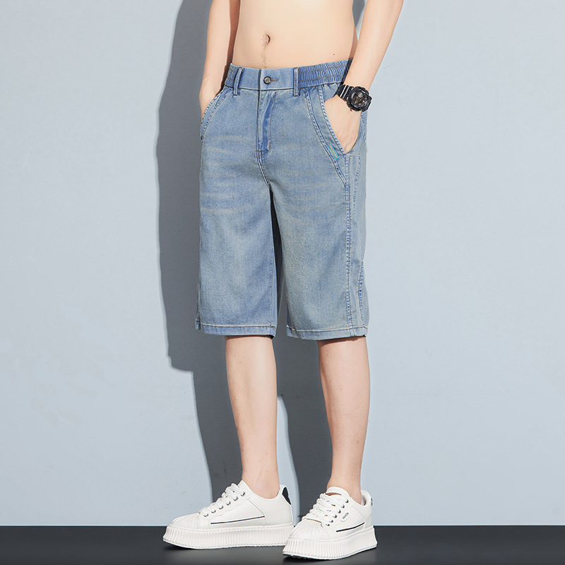莱赛尔男士牛仔短裤夏季新款天丝百搭凉感 时尚透气 直筒中裤薄款