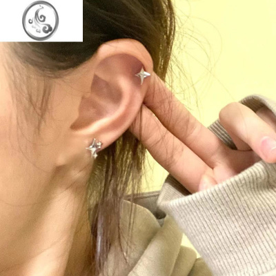 JiMi925银银星星五角星耳夹无耳洞耳骨夹女十字小众设计耳钉耳环耳饰