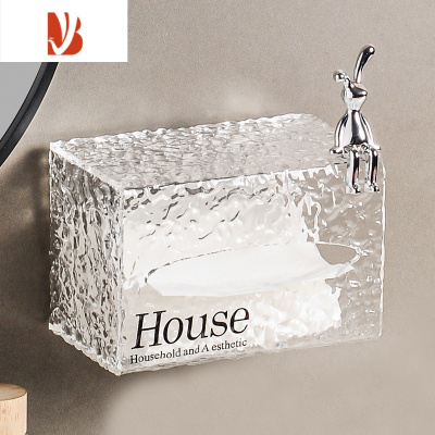 三维工匠轻奢抽纸盒家用客厅茶几餐厅创意可爱ins多遥控器收纳纸巾盒 轻奢透明纸巾盒[壁挂]