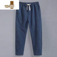 YANXU男士夏季亚麻九分裤男宽松直筒休闲裤薄款9分棉麻裤潮流青年裤子