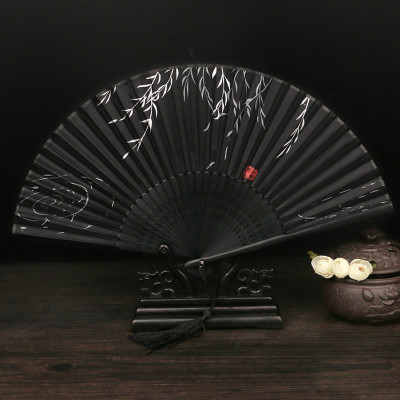 古风扇子折叠扇女日式中国风古典汉服舞蹈扇夏季便携流苏随身定制三维工匠黑色砚清